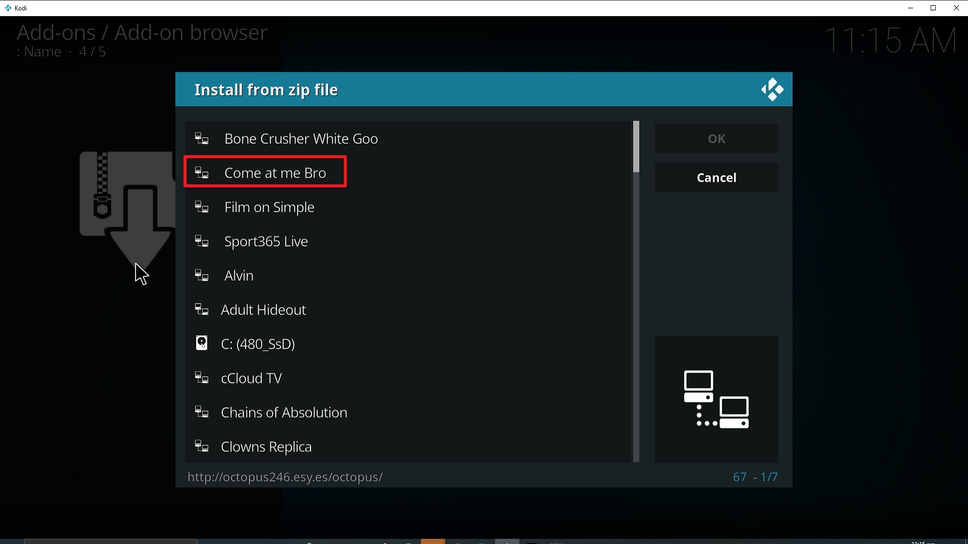 Step 17 Installing Come at me Bro addon on Kodi