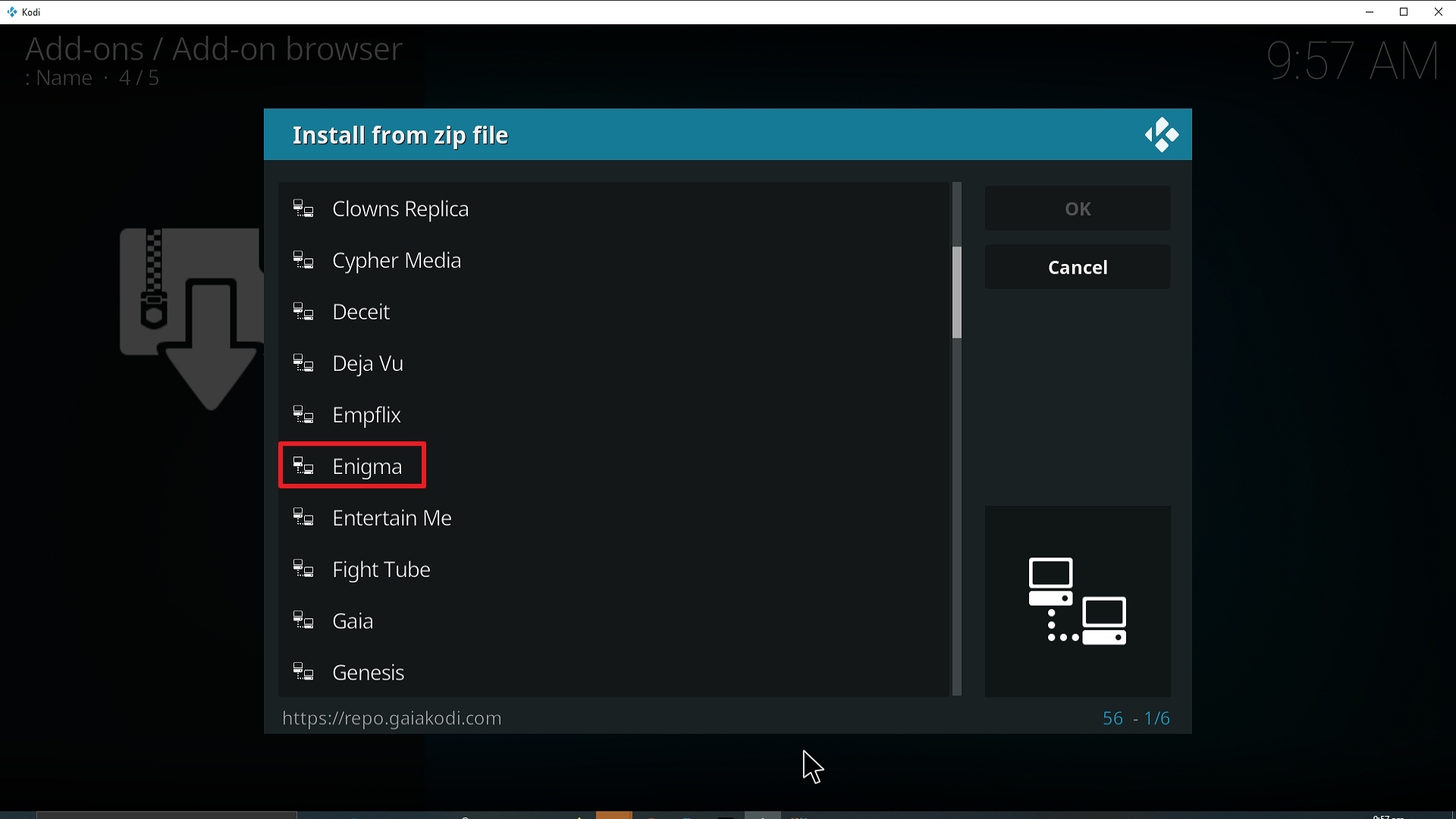 Step 17 Installing Enigma Kodi addon on Kodi