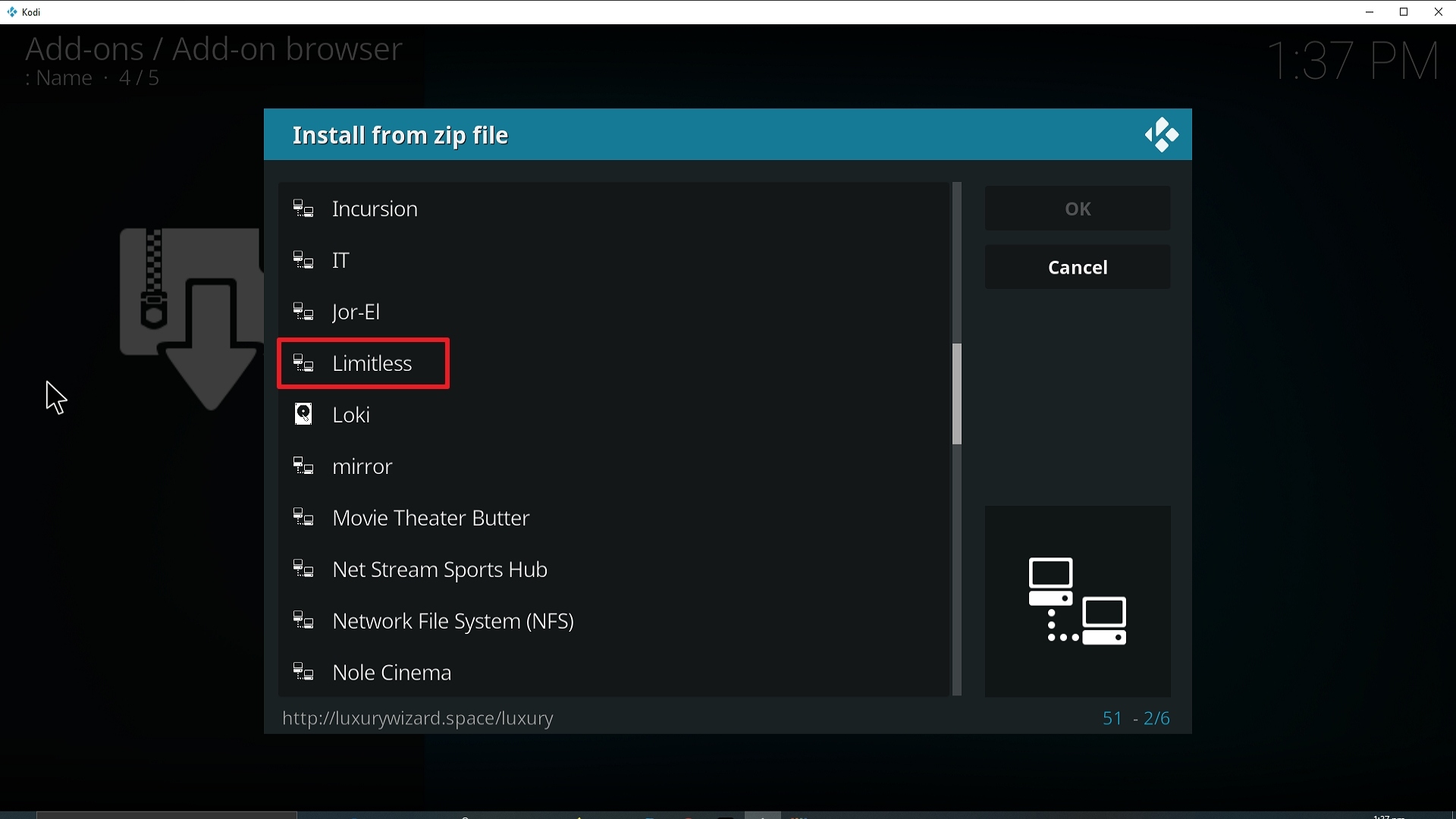 Step 17 Installing Limitless Kodi addon on Kodi