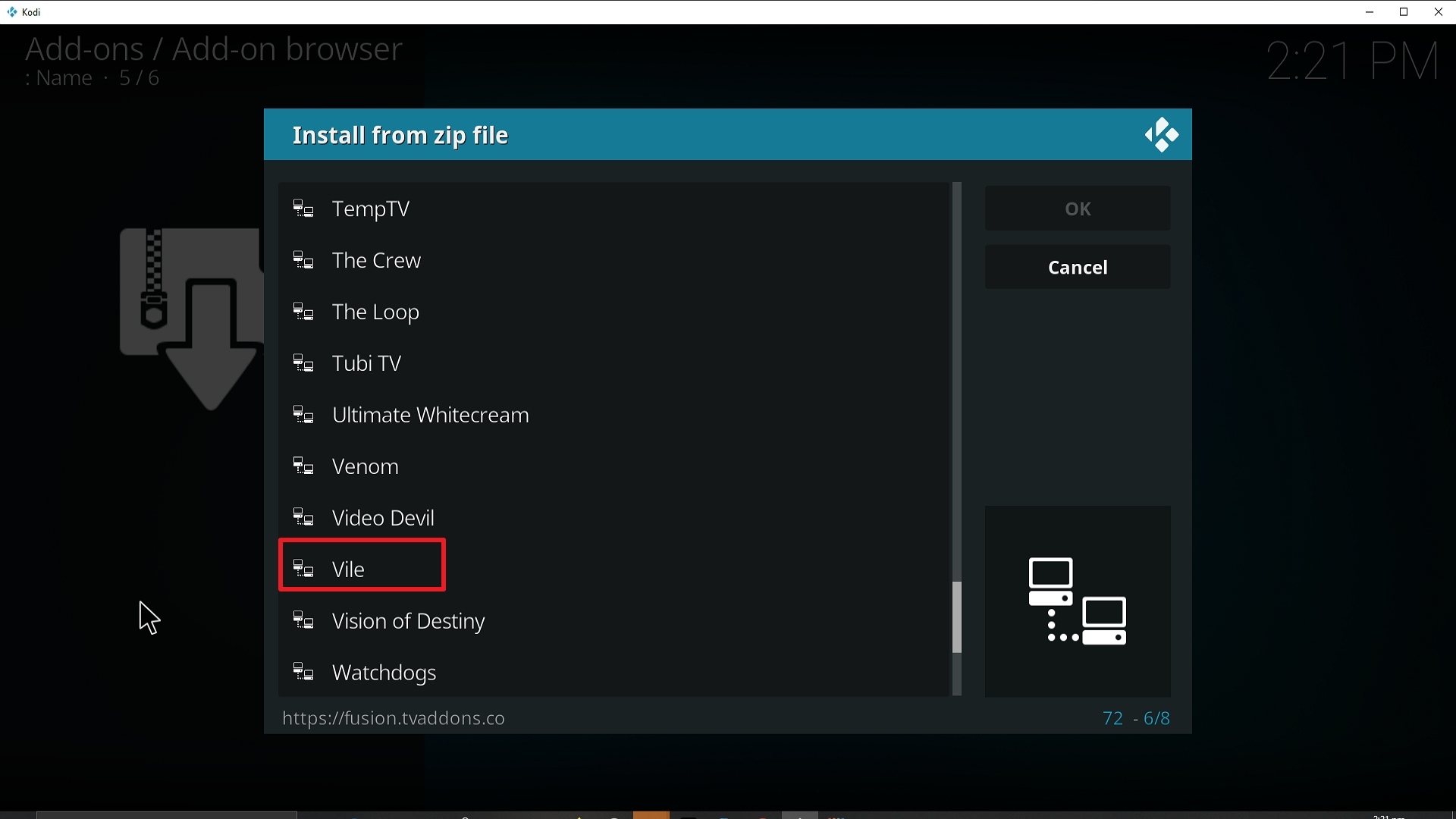 Step 17 Installing Vile addon on Kodi