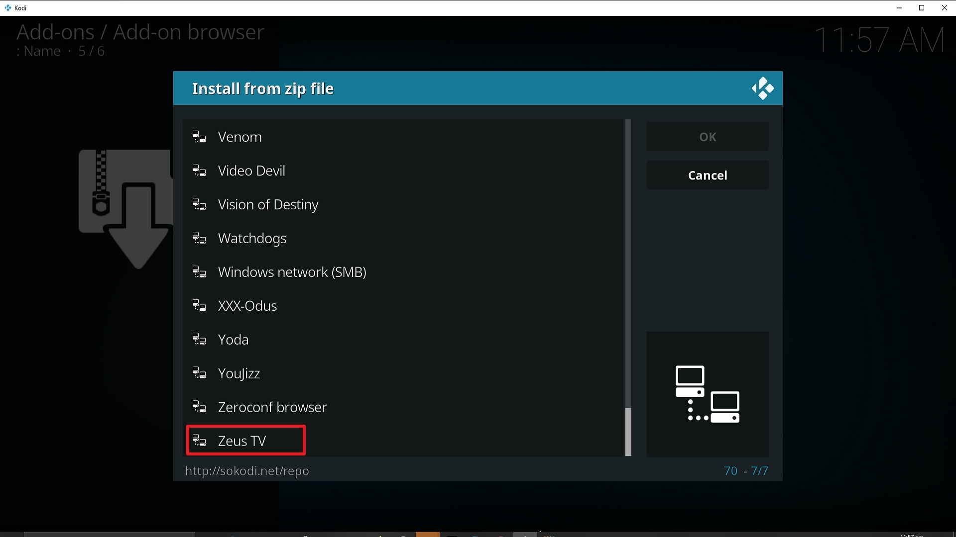 Step 17 Installing Zeus TV addon on Kodi