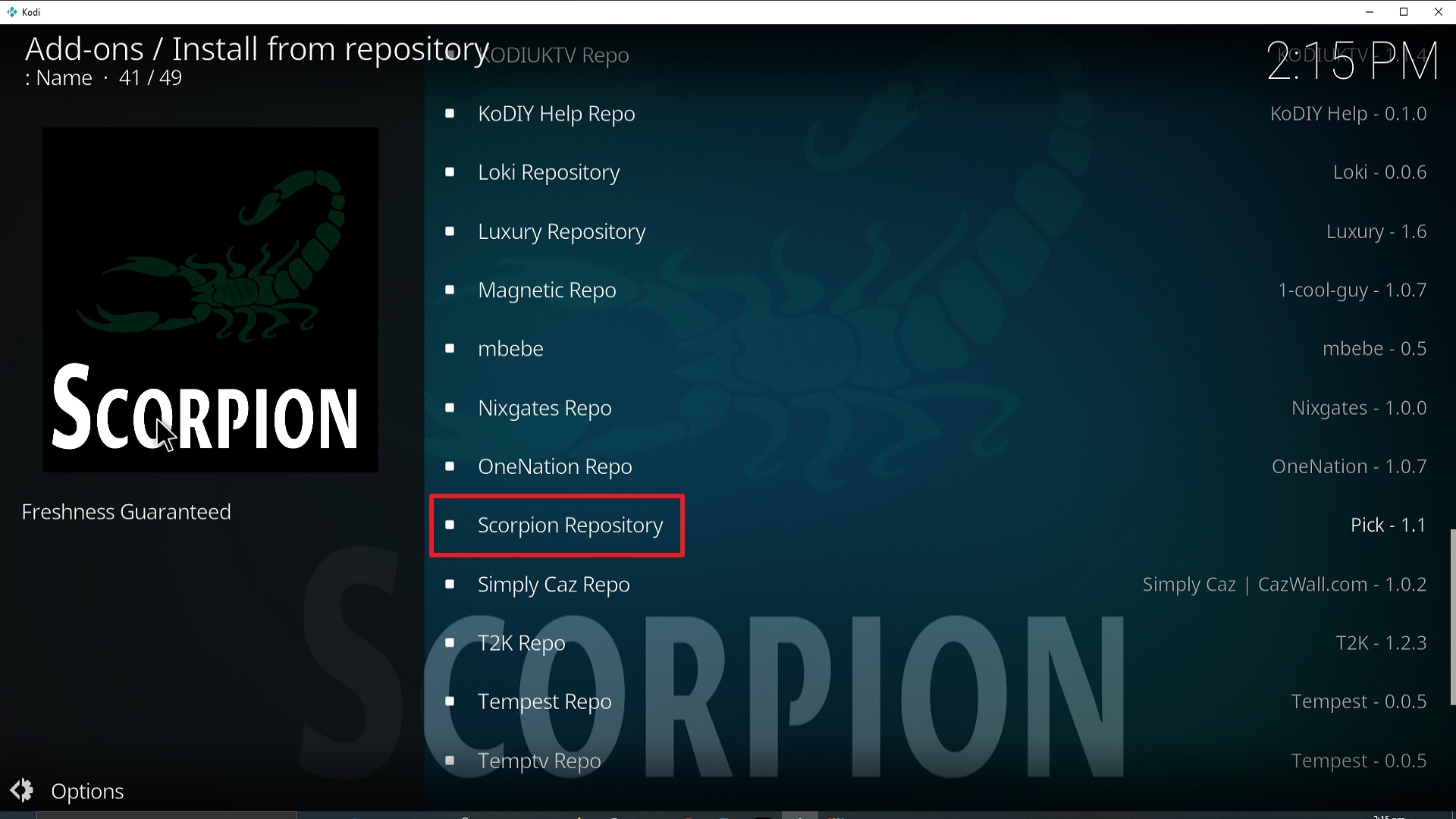 Step 20 Installing Scorpion addon on Kodi