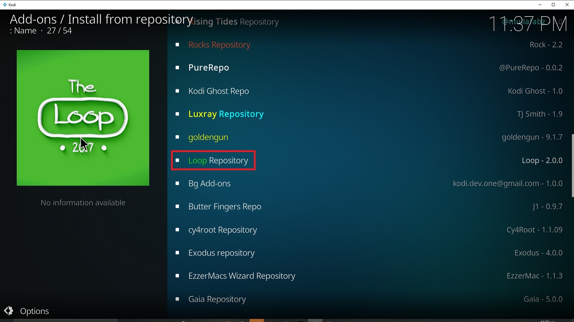 Step 20 Installing The Loop addon on Kodi