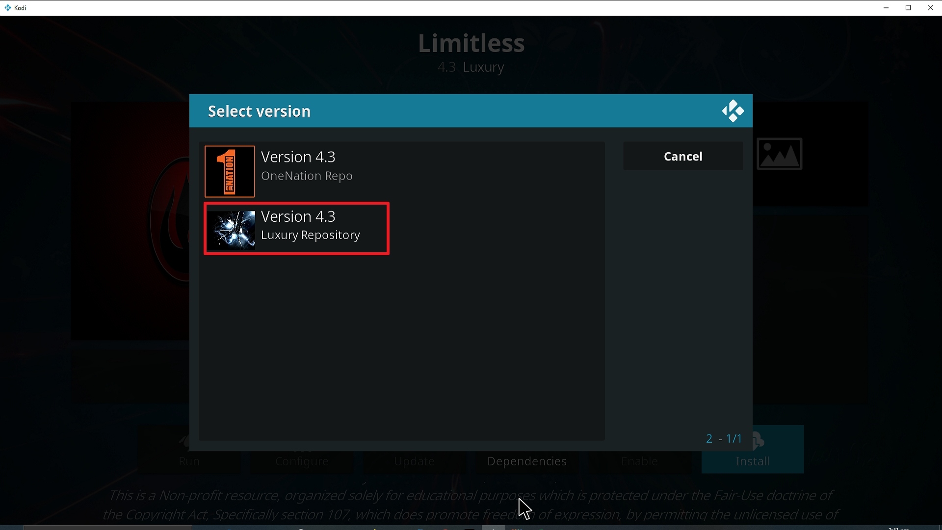 Step 24 Installing Limitless Kodi addon on Kodi