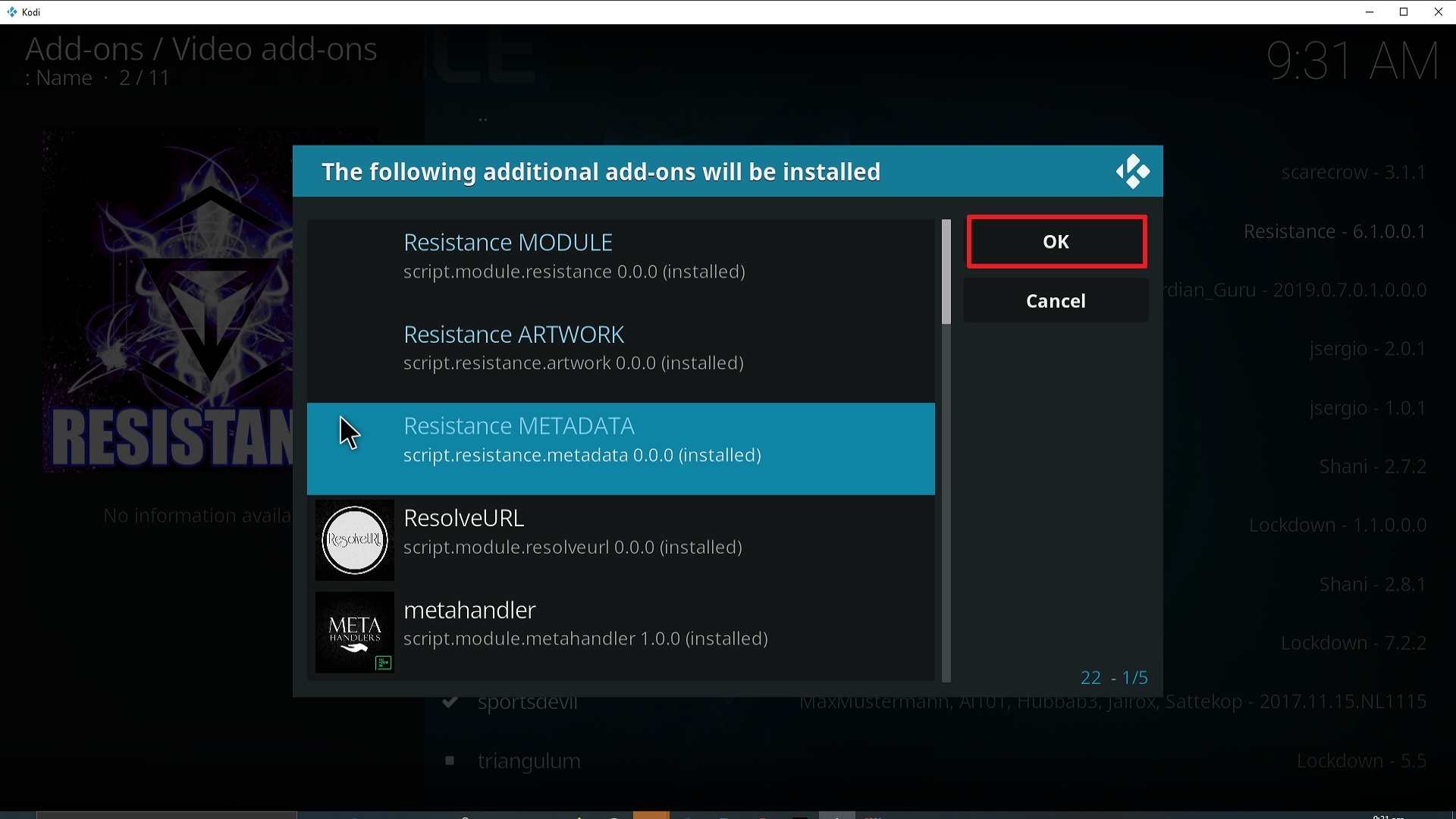 Step 24 Installing Resistance addon on Kodi
