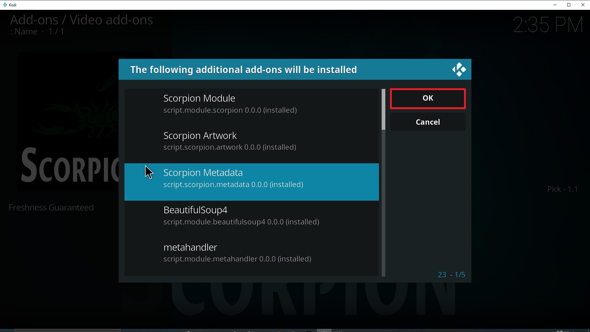 Step 24 Installing Scorpion addon on Kodi