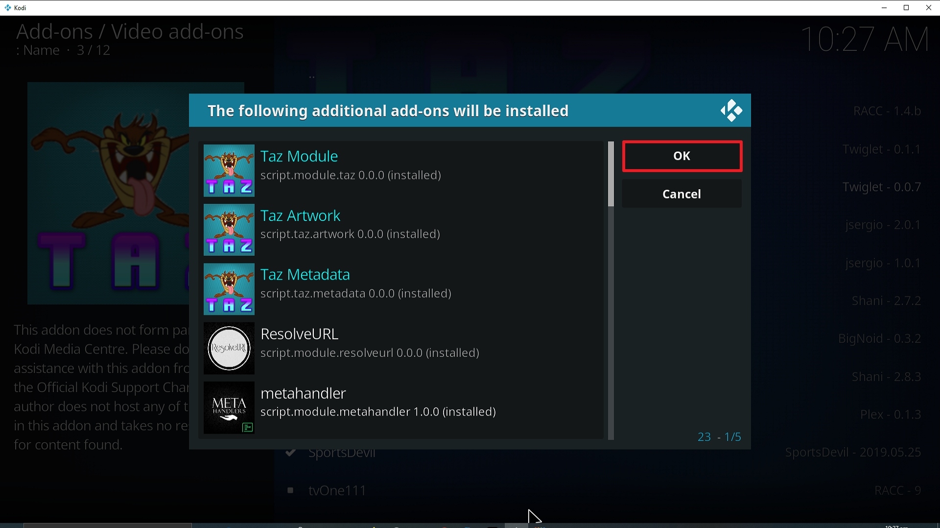 Step 24 Installing Taz addon on Kodi