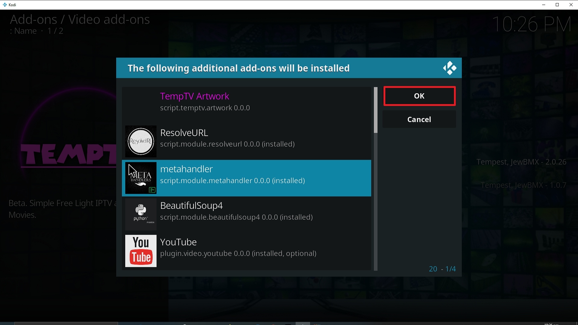 Step 24 Installing TempTV Kodi addon on Kodi