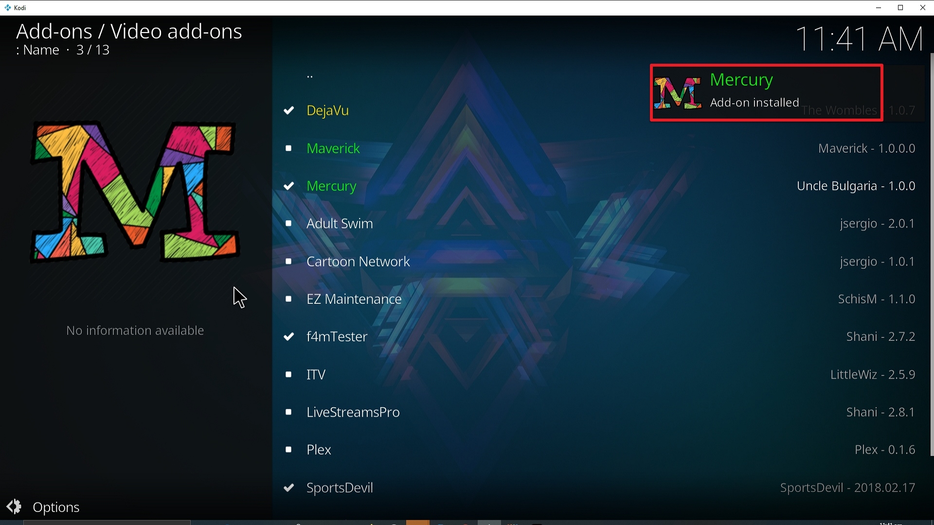 Step 26 Installing Mercury addon on Kodi