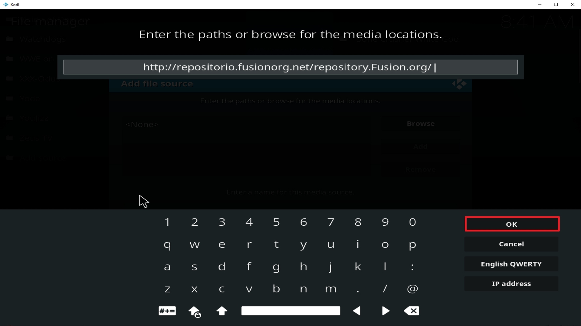 Step 10 Installing Fusion Org addon on Kodi