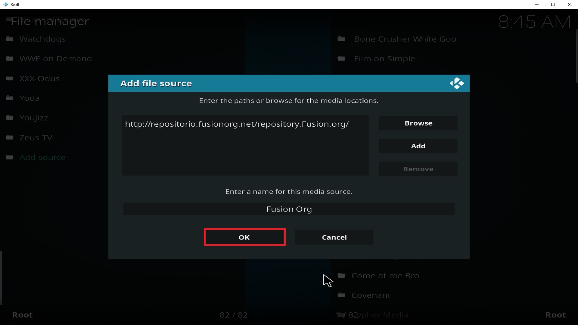 Step 14 Installing Fusion Org addon on Kodi