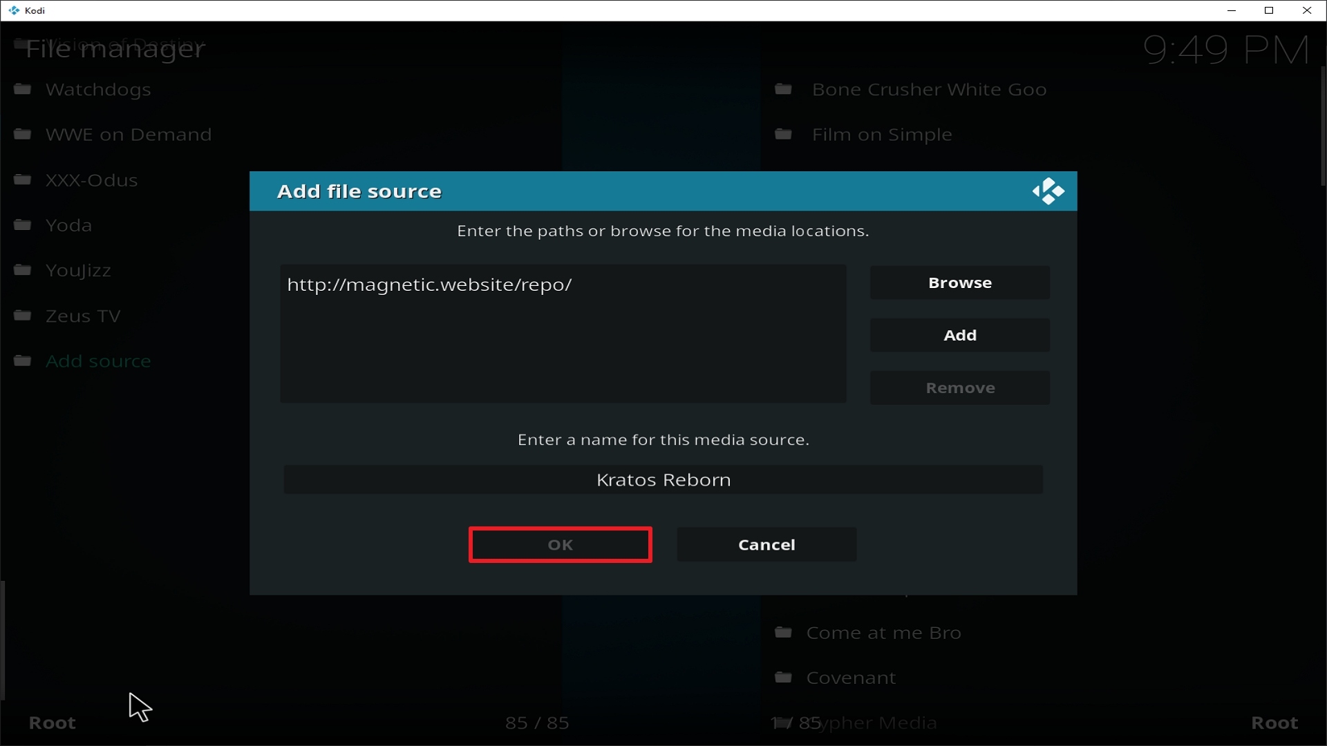 Step 14 Installing Kratos Reborn addon on Kodi