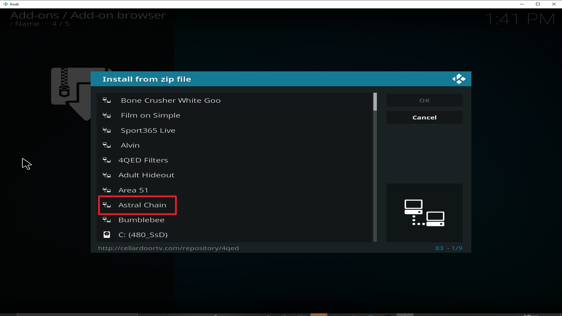 Step 17 Installing Astral Chain addon on Kodi