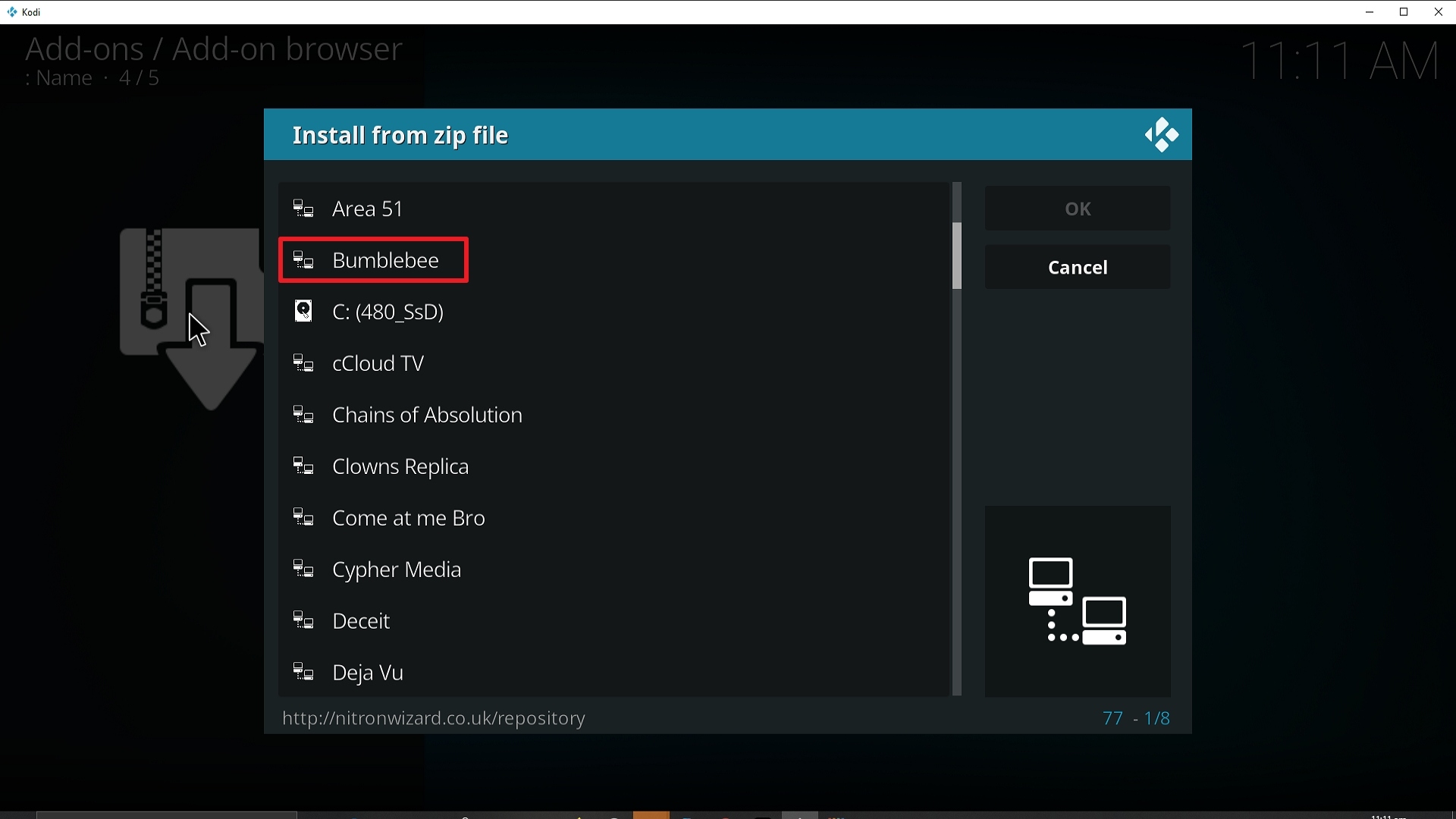 Step 17 Installing Bumblebee addon on Kodi