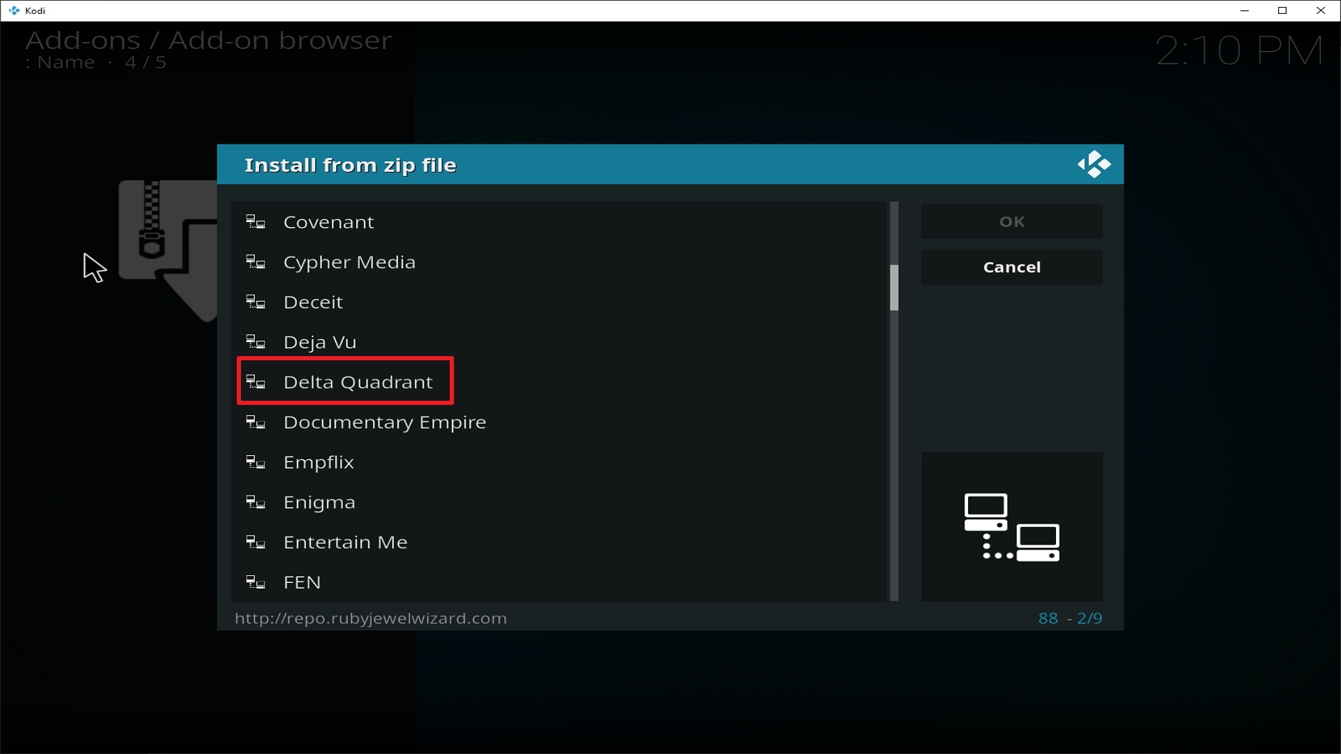 Step 17 Installing Delta Quadrant addon on Kodi