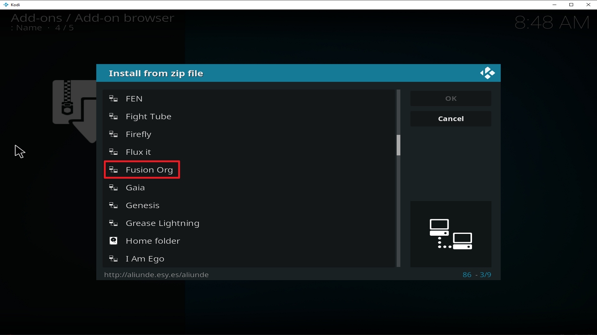 Step 17 Installing Fusion Org addon on Kodi