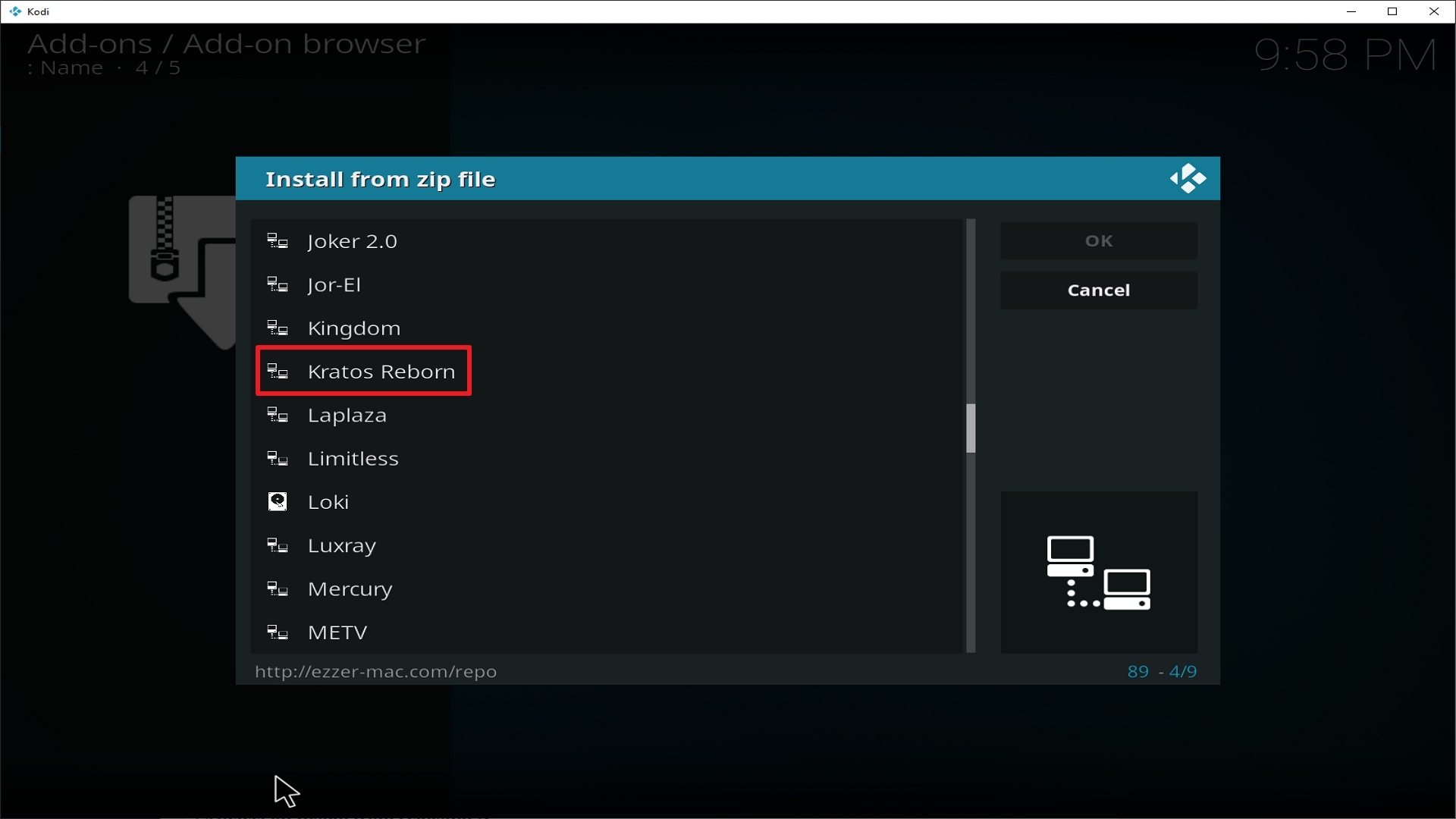 Step 17 Installing Kratos Reborn addon on Kodi