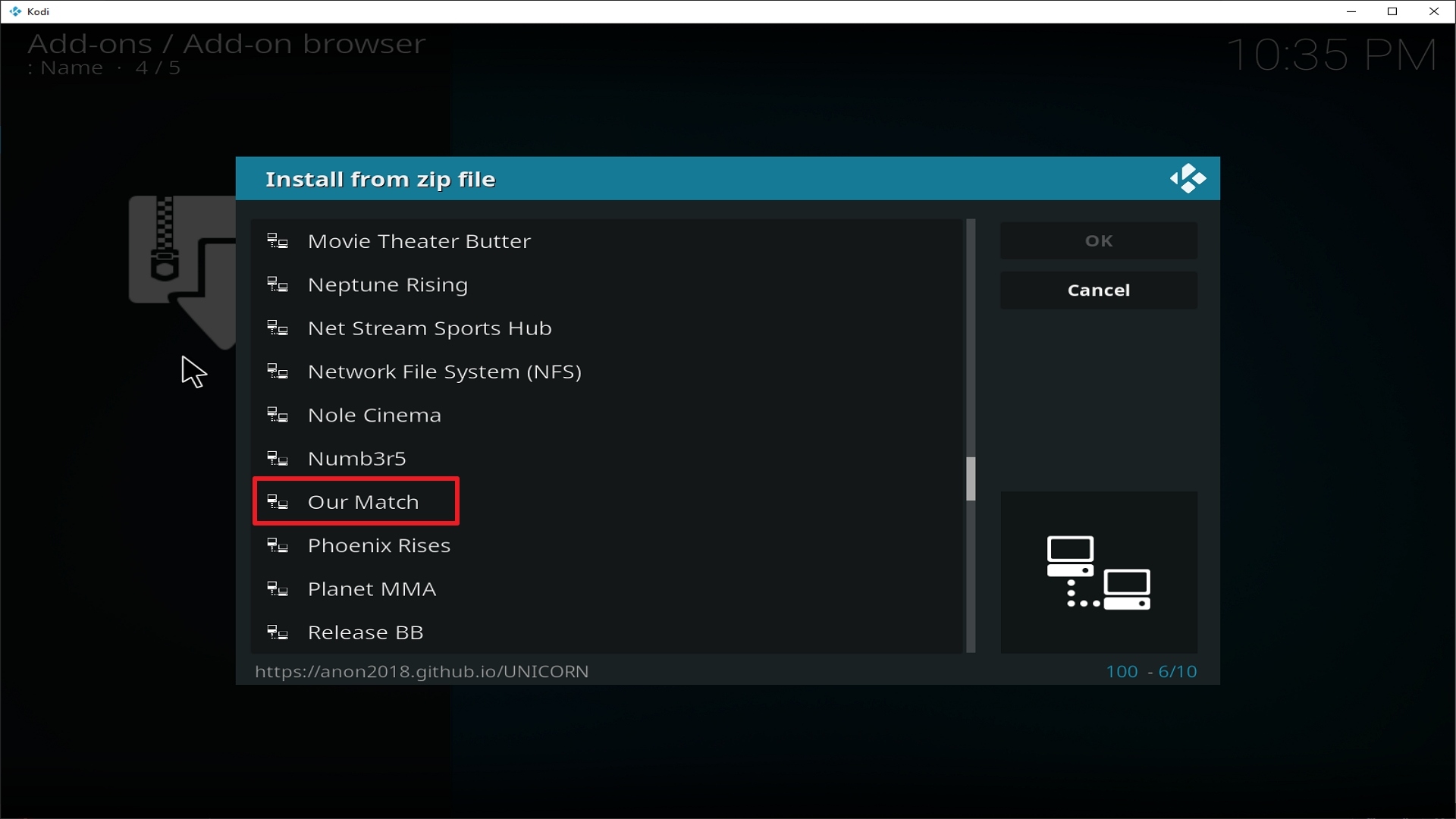 Step 17 Installing Our Match addon on Kodi