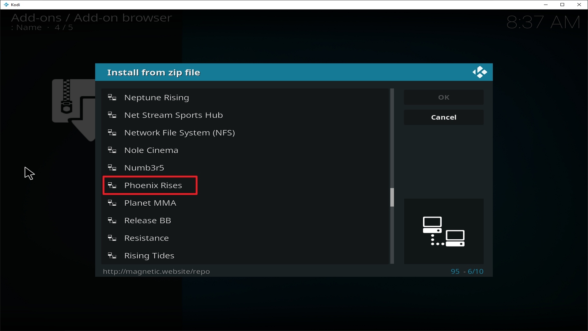 Step 17 Installing Phoenix Rises addon on Kodi