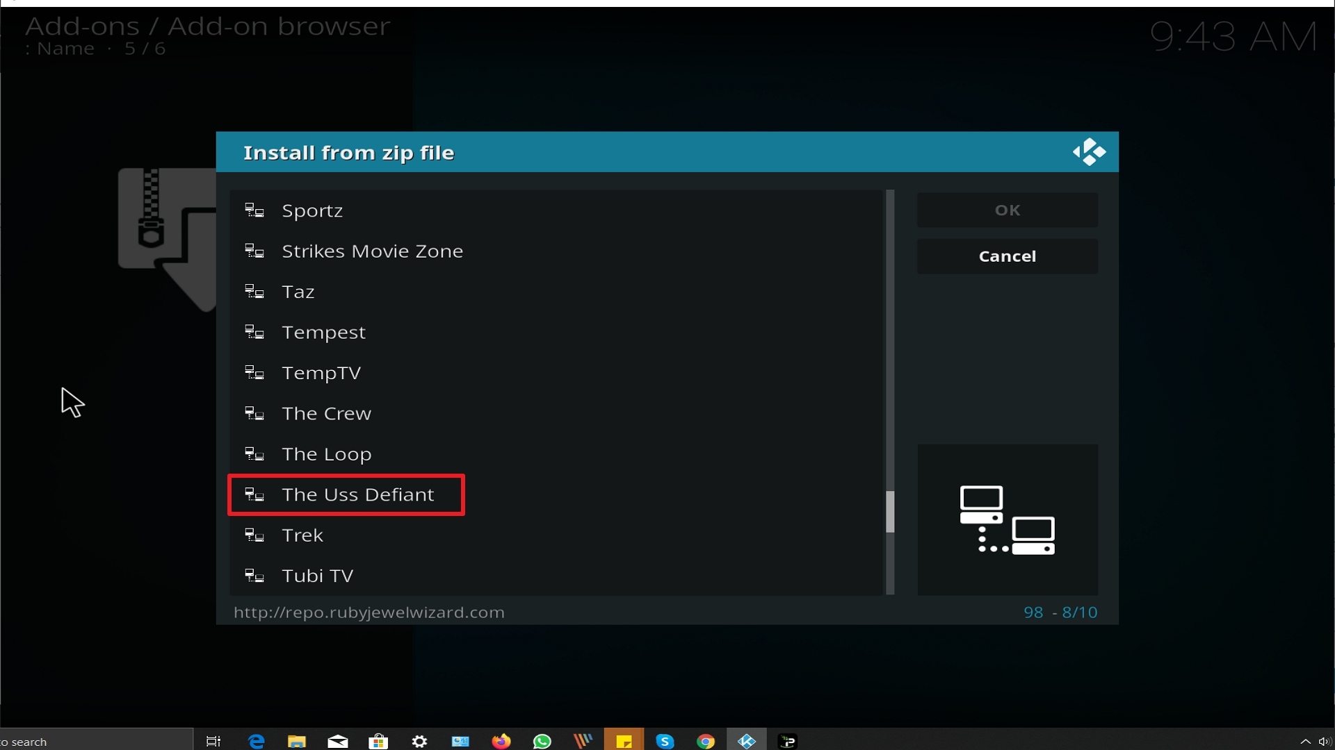Step 17 Installing The Uss Defiant addon on Kodi