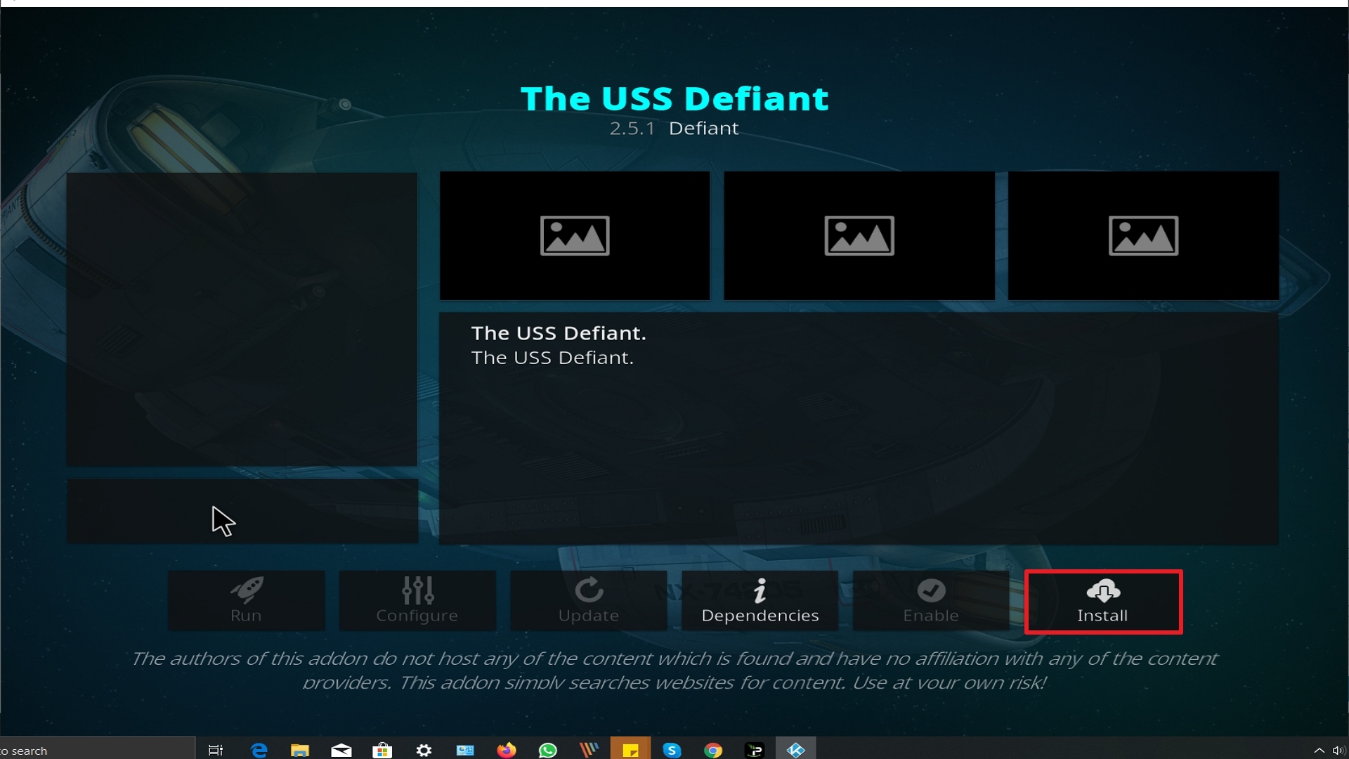 Step 23 Installing The Uss Defiant addon on Kodi
