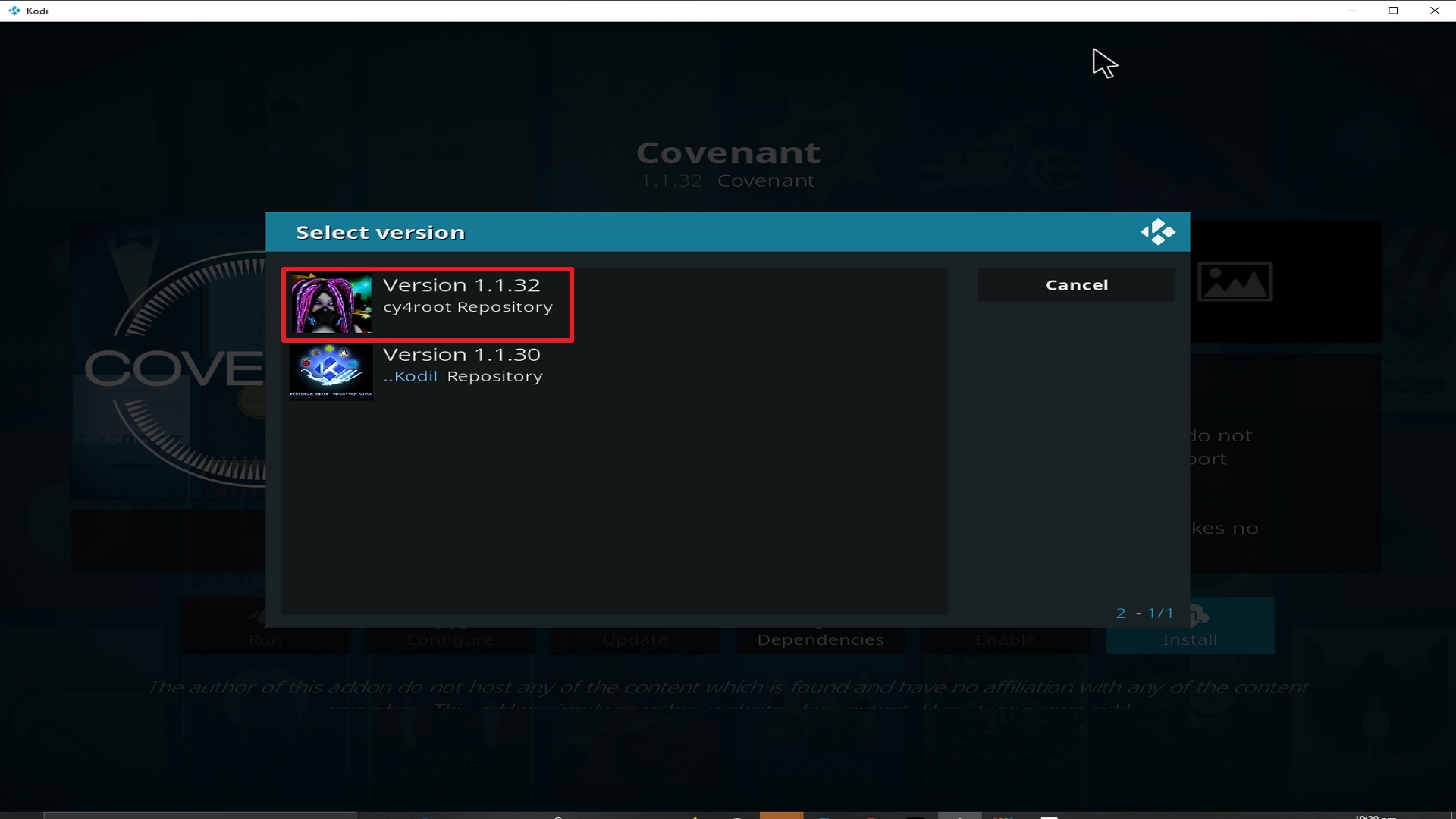Step 24 Installing Covenant addon on Kodi