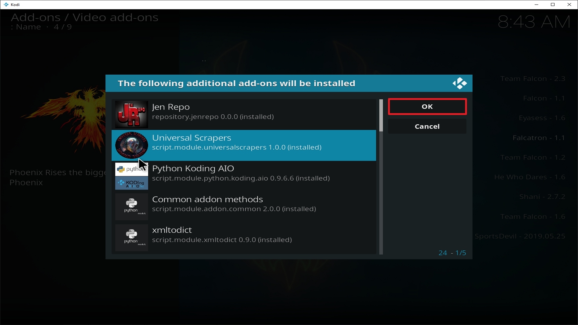 Step 24 Installing Phoenix Rises addon on Kodi
