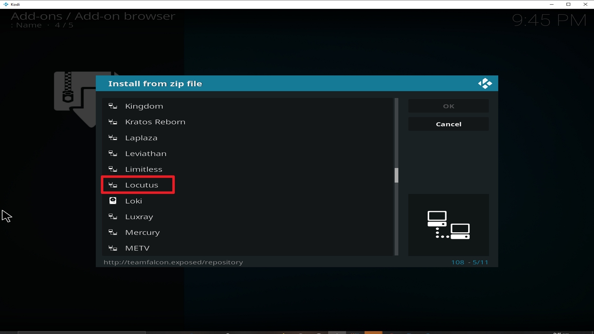 Step 17 Installing Locutus addon on Kodi