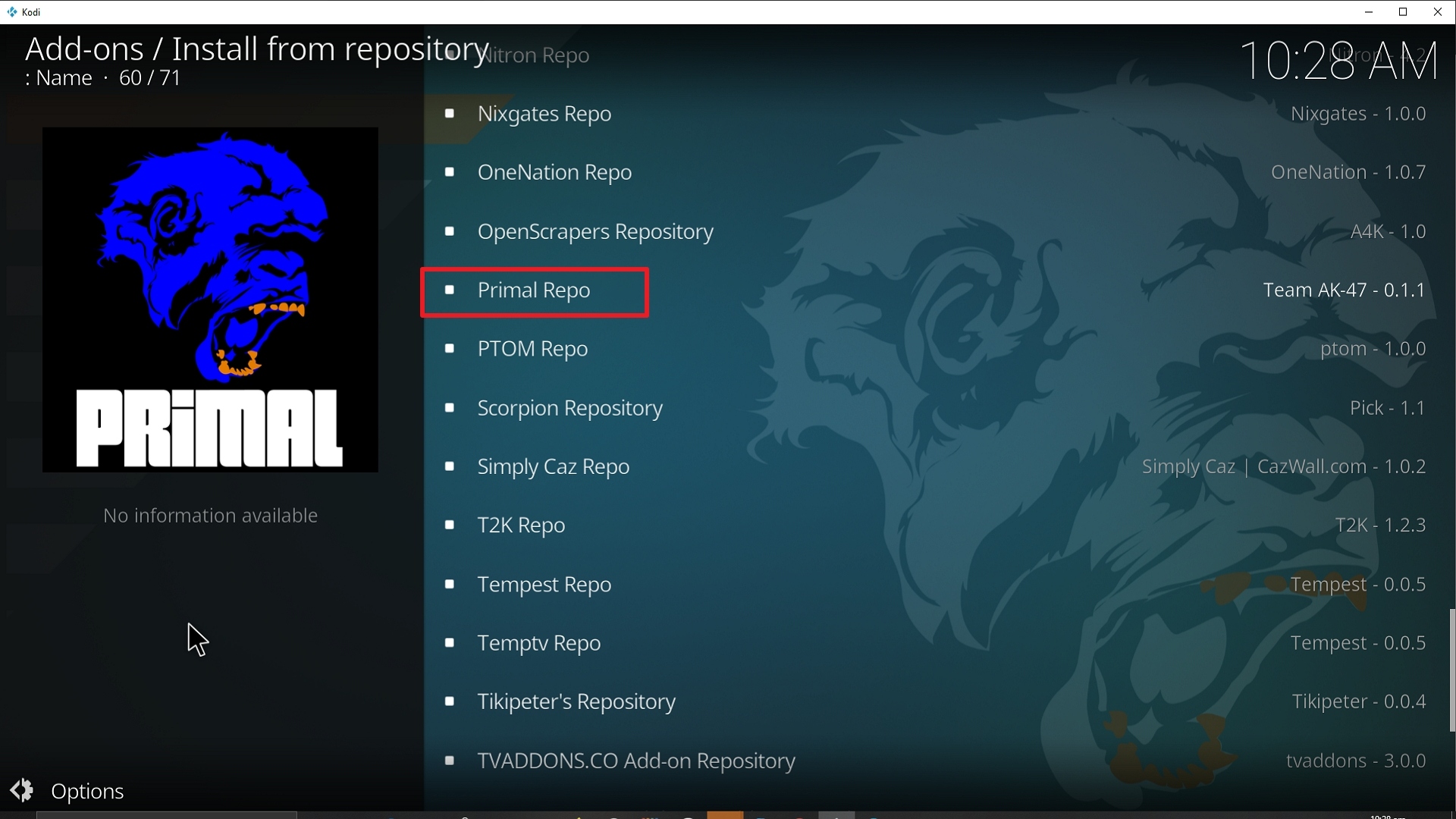 Step 20 Installing Primal addon on Kodi