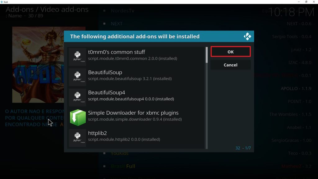 Step 24 Installing Apollo addon on Kodi