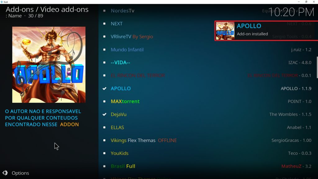 Step 25 Installing Apollo addon on Kodi