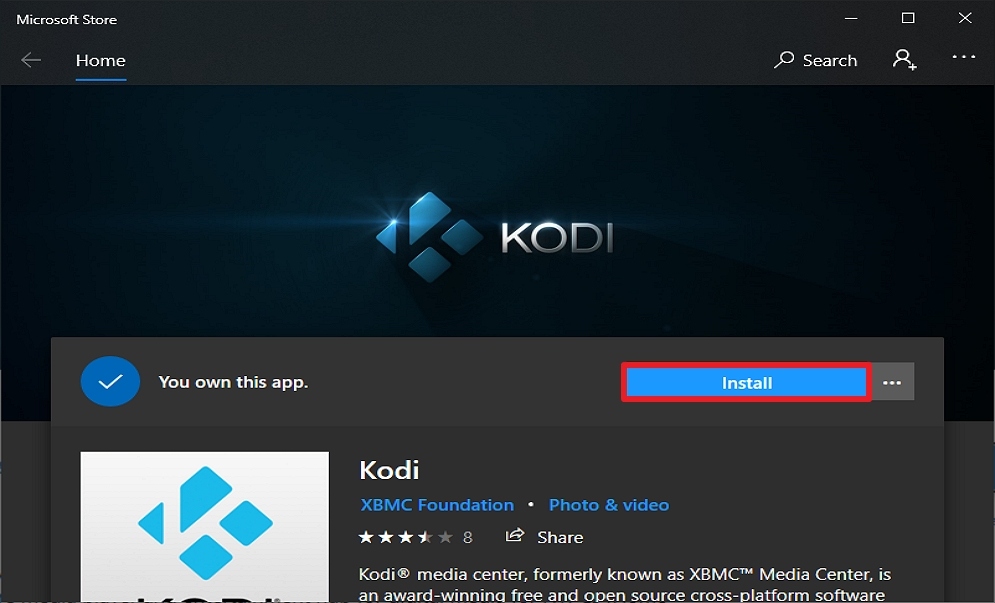 Step 6 Install Kodi from the Microsoft Store