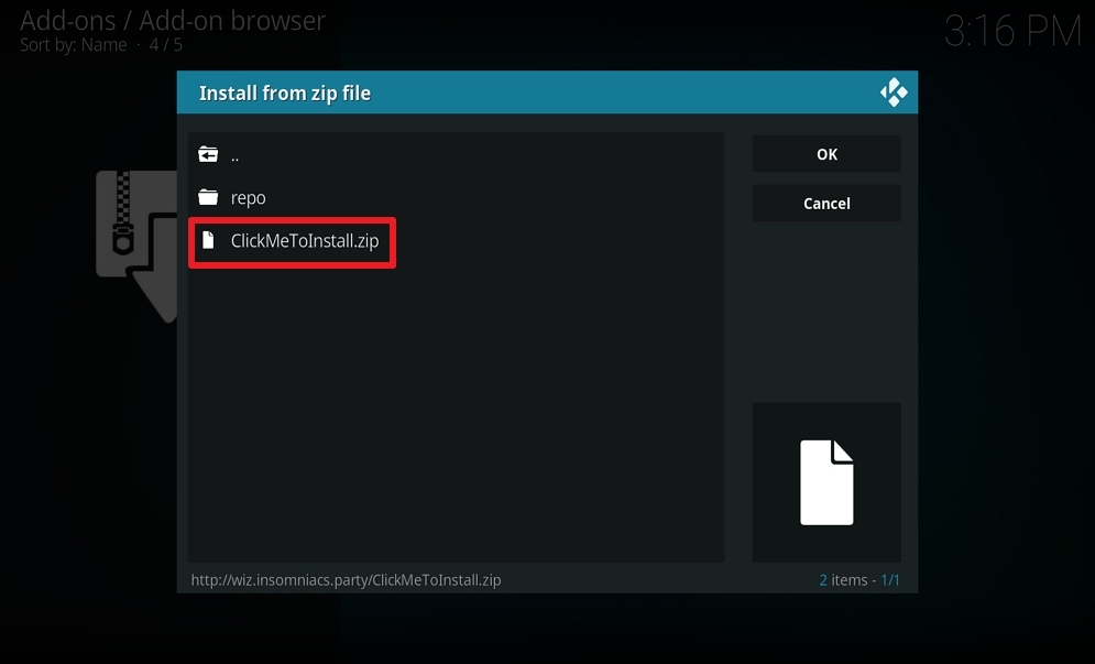 Step 18 Install Insomniacs Build on Kodi