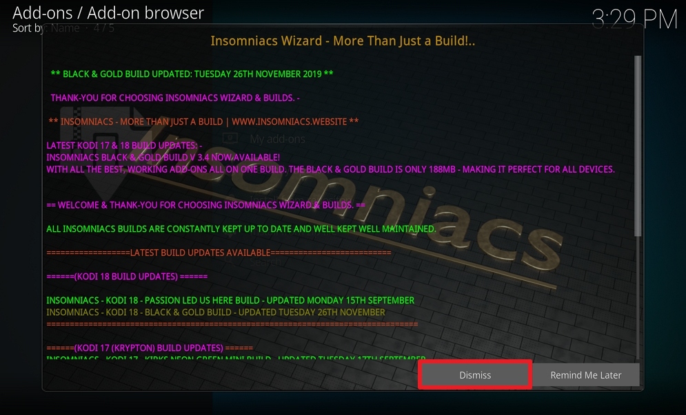 Step 20 Install Insomniacs Build on Kodi