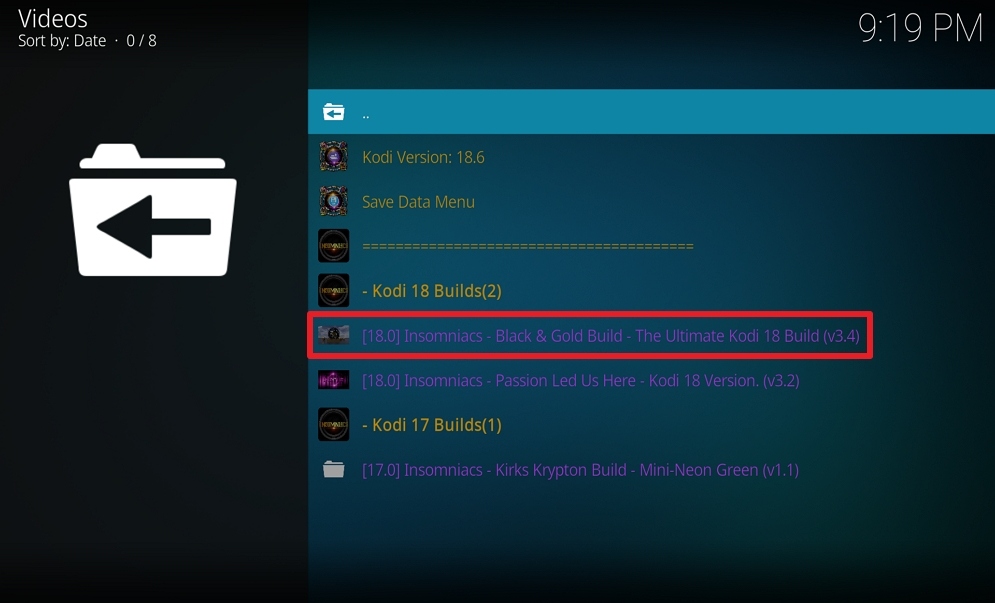 Step 23 Install Insomniacs Build on Kodi
