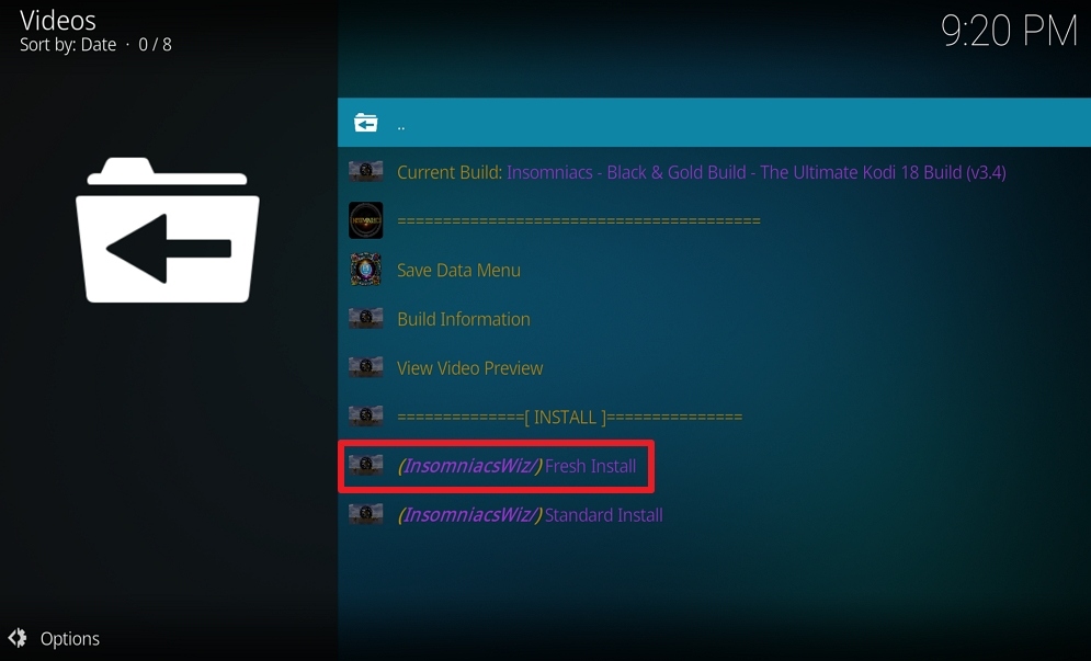 Step 24 Install Insomniacs Build on Kodi