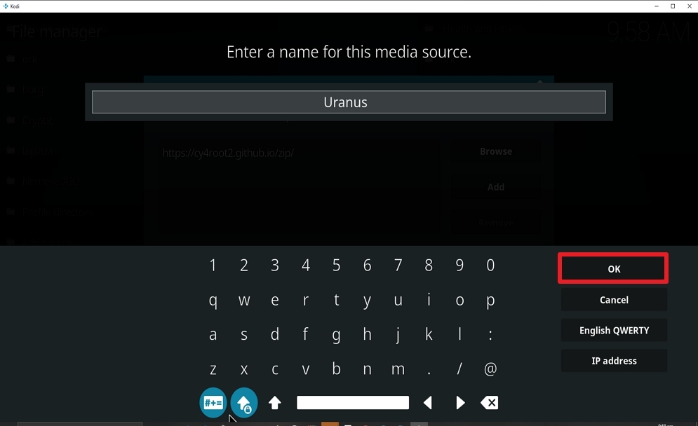 Step 12 Install Uranus on kodi