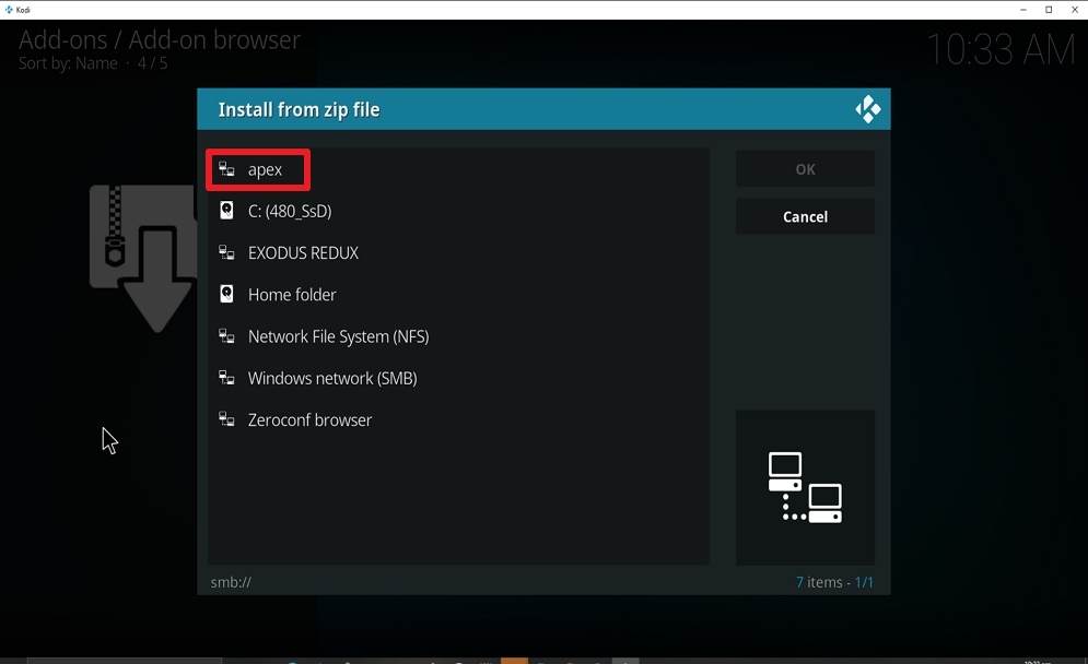 Step 16 Install Apex kodi addon