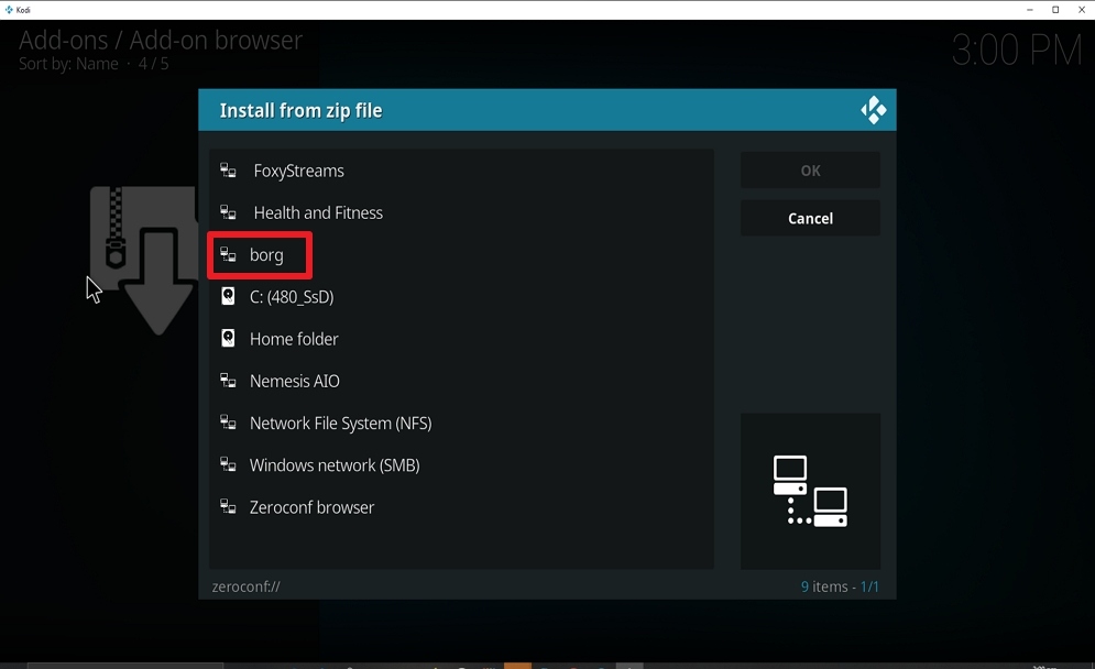 Step 16 Install Borg on kodi