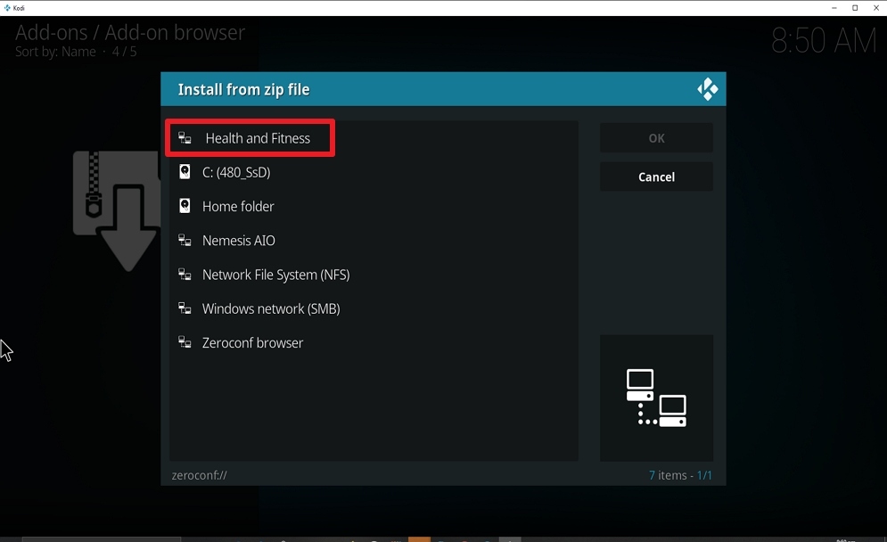 Step 16 Install Health and Fitness on kodi