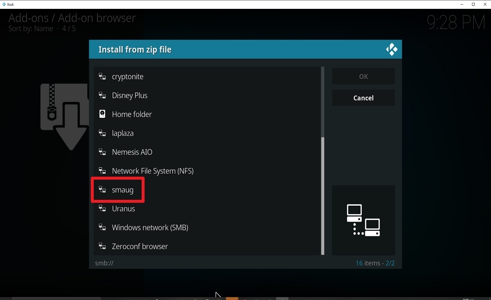 Step 16 Install Smaug on kodi