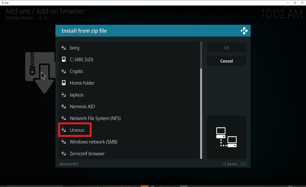 Step 16 Install Uranus on kodi