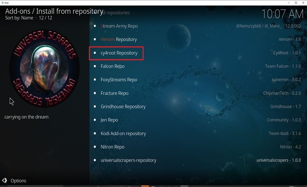 Step 20 Install Uranus on kodi
