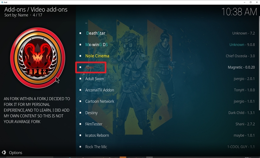 Step 22 Install Apex kodi addon