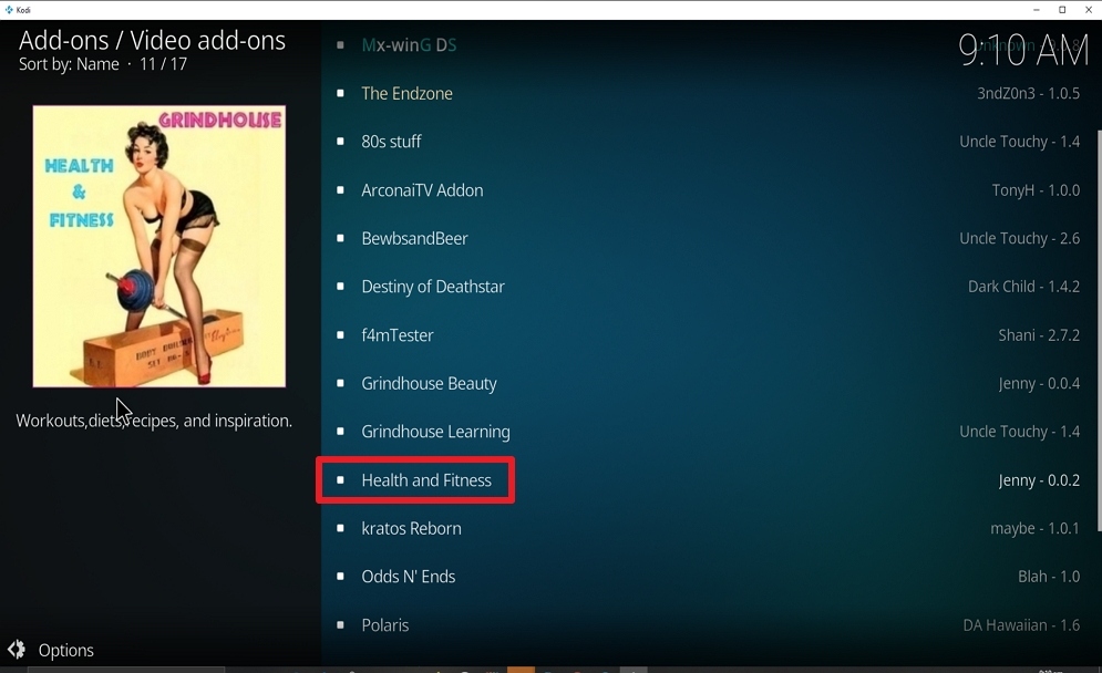 Step 22 Install Health and Fitness on kodi