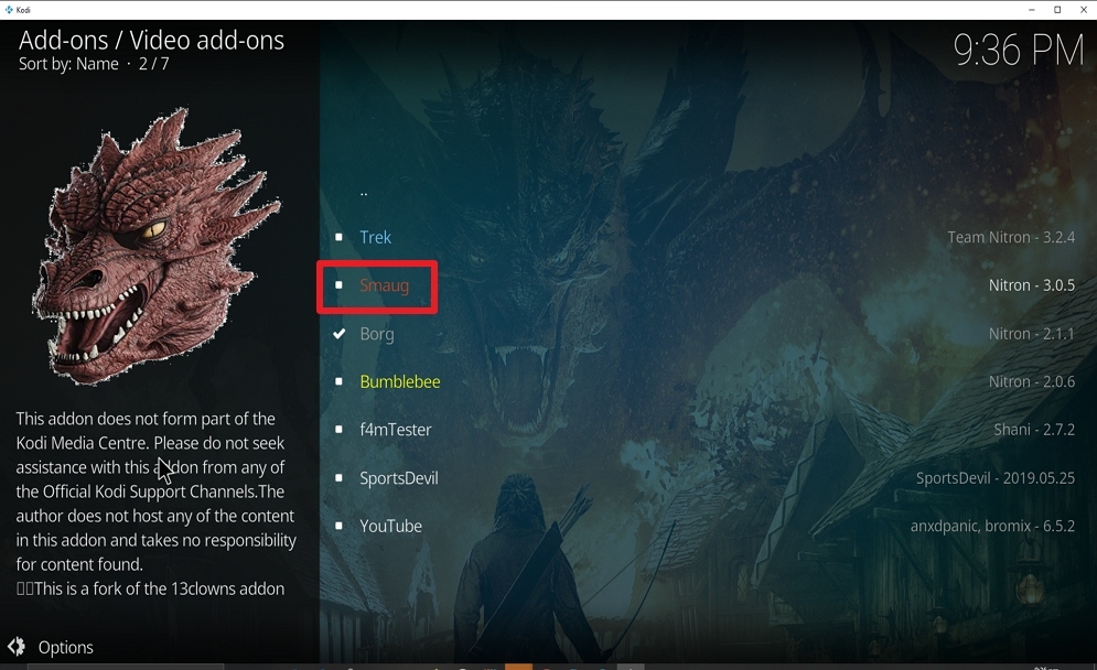 Step 22 Install Smaug on kodi