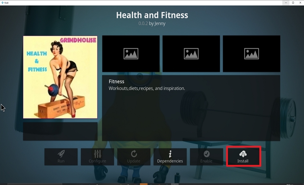 Step 23 Install Health and Fitness on kodi