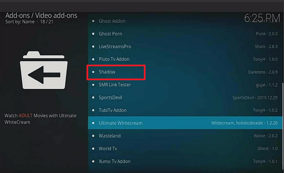 Step 22 Install Shadow kodi addon