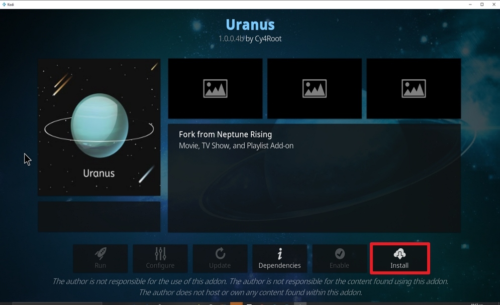 Step 23 Install Uranus on kodi