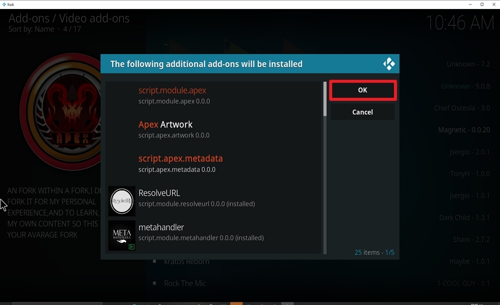 Step 24 Install Apex kodi addon